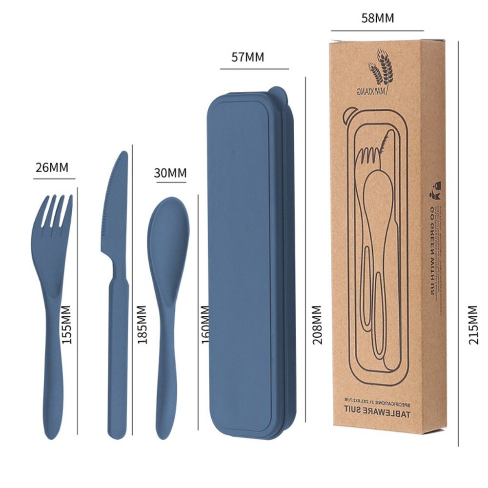NEW Wheat Straw Reusable Portable Dining Set | Blue